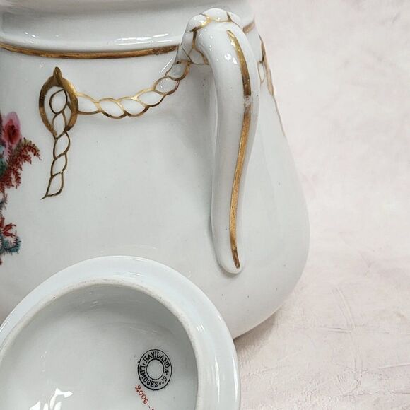 1800s HAVILAND & Co LIMOGES Moss Rose Lg. Sugar & lid 4 tea Cups Rope & Anchor - Picture 6 of 16